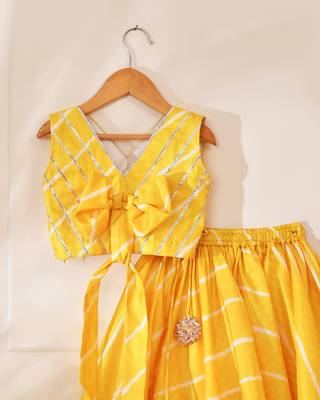 Yellow silk stripes top with lehenga 4