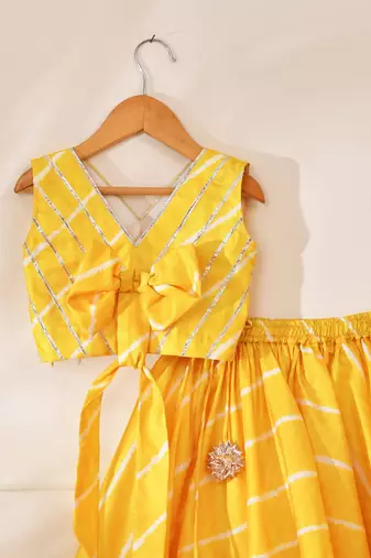 Yellow silk stripes top with lehenga
