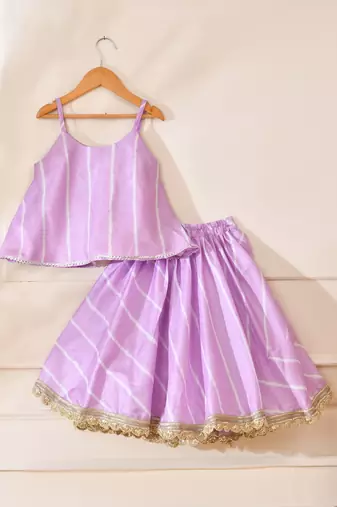 Purple silk stripestop with lehenga