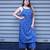indigo printed sleeveless kurti with striped kurta set