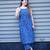 indigo printed sleeveless kurti with striped kurta set