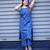 indigo printed sleeveless kurti with striped kurta set