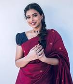 Rani pink silk blend banarasi saree with unstitched blouse piece