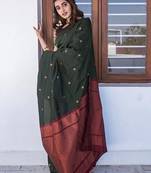 Green maroon soft silk blend banarasi jacuard work designer party wear saree with unstitched blouse piece