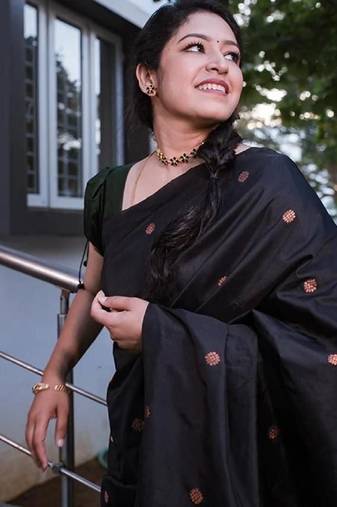 Black soft silk blend banarasi jacuard work designer party wear saree with unstitched blouse piece