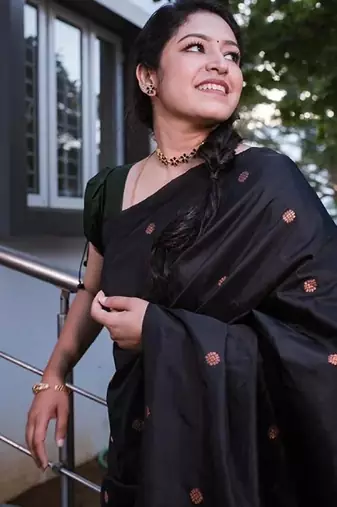 Black soft silk blend banarasi jacuard work designer party wear saree with unstitched blouse piece