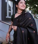 Black silk blend banarasi saree with unstitched blouse piece