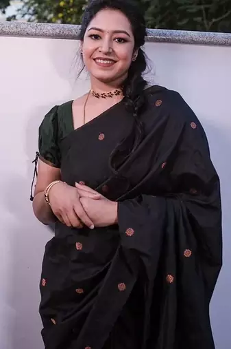 Black silk blend banarasi saree with unstitched blouse piece