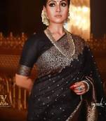 Black soft silk blend banarasi jacuard work designer party wear saree with unstitched blouse piece