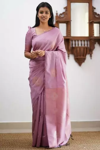 Baby pink silk blend banarasi saree with unstitched blouse piece