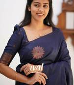Blue silk blend banarasi saree with unstitched blouse piece