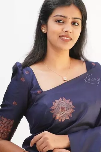 Blue silk blend banarasi saree with unstitched blouse piece