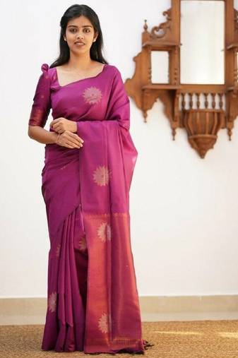 Wine soft silk blend banarasi jacuard work designer party wear saree with unstitched blouse piece
