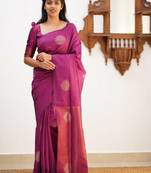 Wine silk blend banarasi saree with unstitched blouse piece