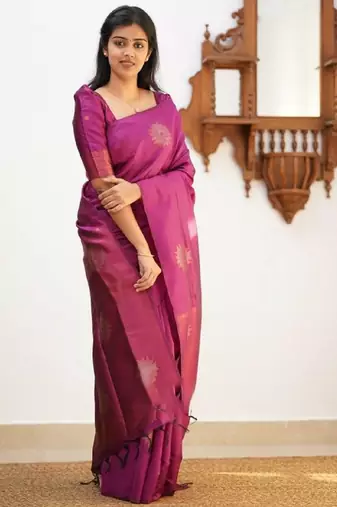 Wine silk blend banarasi saree with unstitched blouse piece