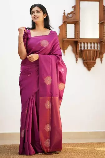 Wine silk blend banarasi saree with unstitched blouse piece