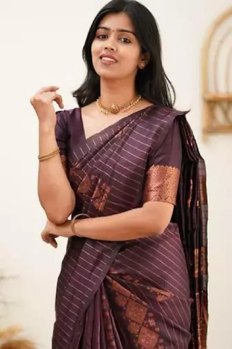 Wine silk blend banarasi saree with unstitched blouse piece