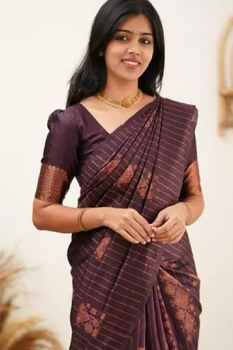 Wine silk blend banarasi saree with unstitched blouse piece