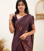 Wine silk blend banarasi saree with unstitched blouse piece
