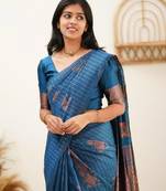 Turquoise soft silk blend banarasi jacuard work designer party wear saree with unstitched blouse piece