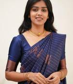 Blue silk blend banarasi saree with unstitched blouse piece