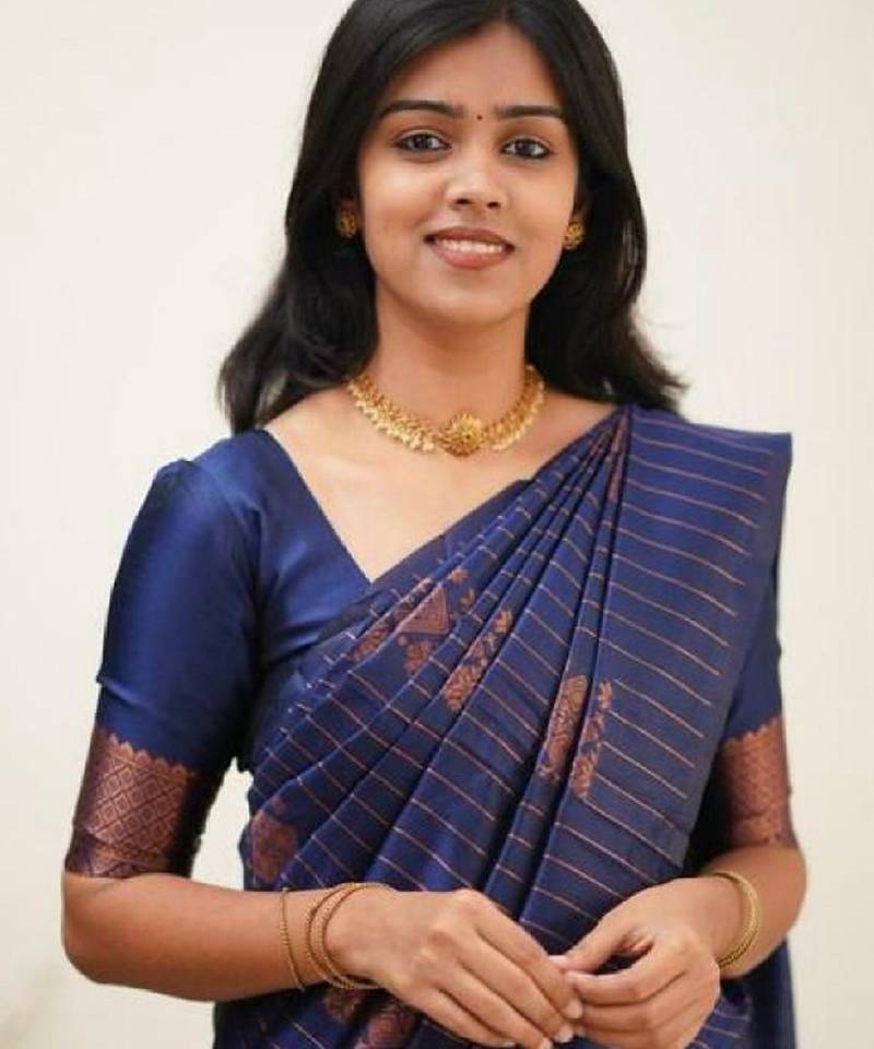 Blue soft silk blend banarasi jacuard work designer party wear saree with unstitched blouse piece