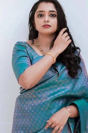 Turquoise soft silk blend banarasi jacuard work designer party wear saree with unstitched blouse piece