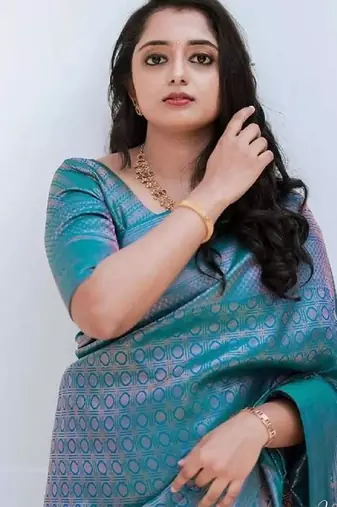 Turquoise soft silk blend banarasi jacuard work designer party wear saree with unstitched blouse piece