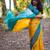 Yellow blue soft silk blend banarasi jacuard work designer party wear saree with unstitched blouse piece