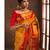 Yellow red soft silk blend banarasi jacuard work designer party wear saree with unstitched blouse piece