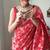 Red soft linen blend banarasi jacuard work designer party wear saree with unstitched blouse piece