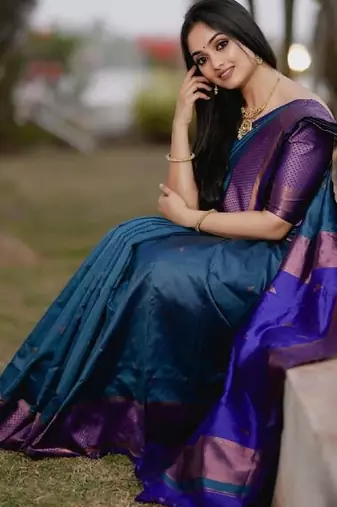 Turquoise wine soft silk blend banarasi jacuard work designer party wear saree with unstitched blouse piece