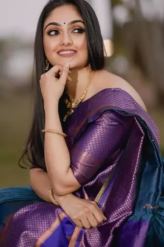Turquoise wine silk blend banarasi saree with unstitched blouse piece