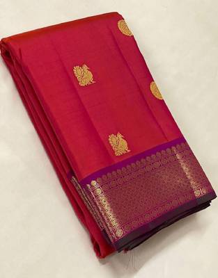 Red wine silk blend banarasi saree with unstitched blouse piece 1