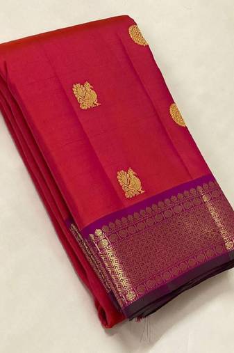 Red wine soft silk blend banarasi jacuard work designer party wear saree with unstitched blouse piece