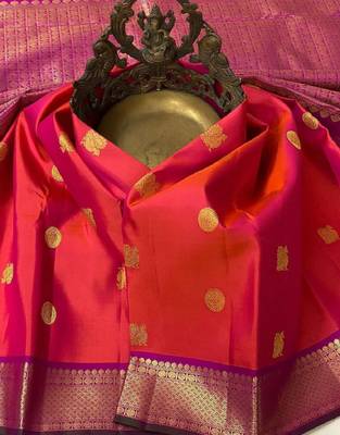 Red wine silk blend banarasi saree with unstitched blouse piece 2