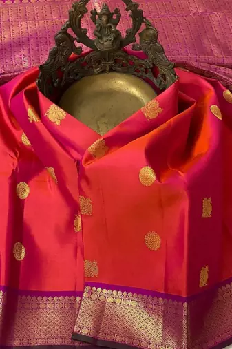 Red wine silk blend banarasi saree with unstitched blouse piece