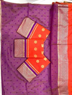 Red wine silk blend banarasi saree with unstitched blouse piece 3