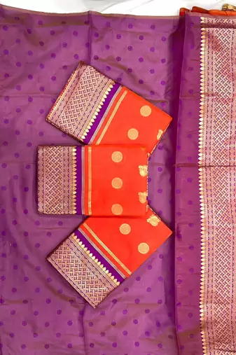 Red wine silk blend banarasi saree with unstitched blouse piece