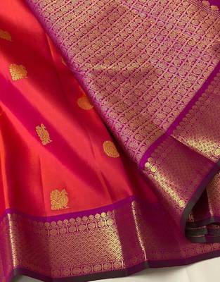Red wine silk blend banarasi saree with unstitched blouse piece 4