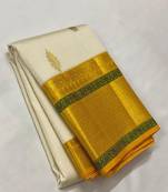 White yellow silk blend banarasi saree with unstitched blouse piece