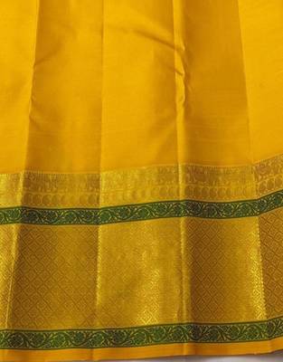 White yellow silk blend banarasi saree with unstitched blouse piece 4