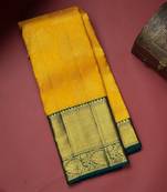 Yellow green silk blend banarasi saree with unstitched blouse piece