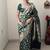 Green soft linen blend banarasi jacuard work designer party wear saree with unstitched blouse piece