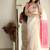 White pink soft linen blend banarasi jacuard work designer party wear saree with unstitched blouse piece