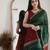 Green maroon soft linen blend banarasi jacuard work designer party wear saree with unstitched blouse piece