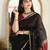 Black red soft linen blend banarasi jacuard work designer party wear saree with unstitched blouse piece
