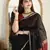 Black red soft linen blend banarasi jacuard work designer party wear saree with unstitched blouse piece