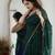 Green blue soft linen blend banarasi jacuard work designer party wear saree with unstitched blouse piece