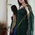 Green blue soft linen blend banarasi jacuard work designer party wear saree with unstitched blouse piece